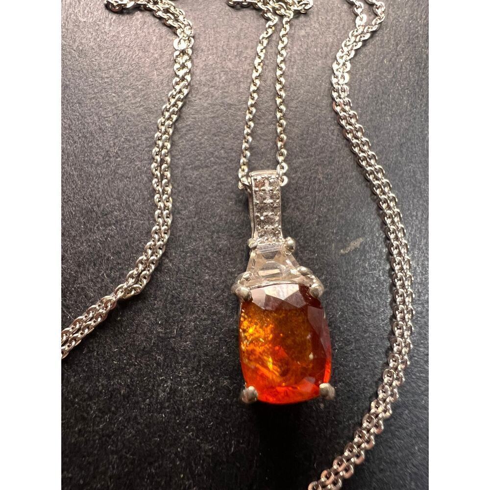 NEW tangerine kyanite and zircon pendant chain in rhodium over sterling silver